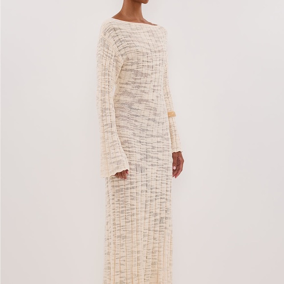 DISSH Cream Knit Maxi Dress. NWT. All Cotton. Left Side Slit. Fits as US8 - Picture 4 of 10